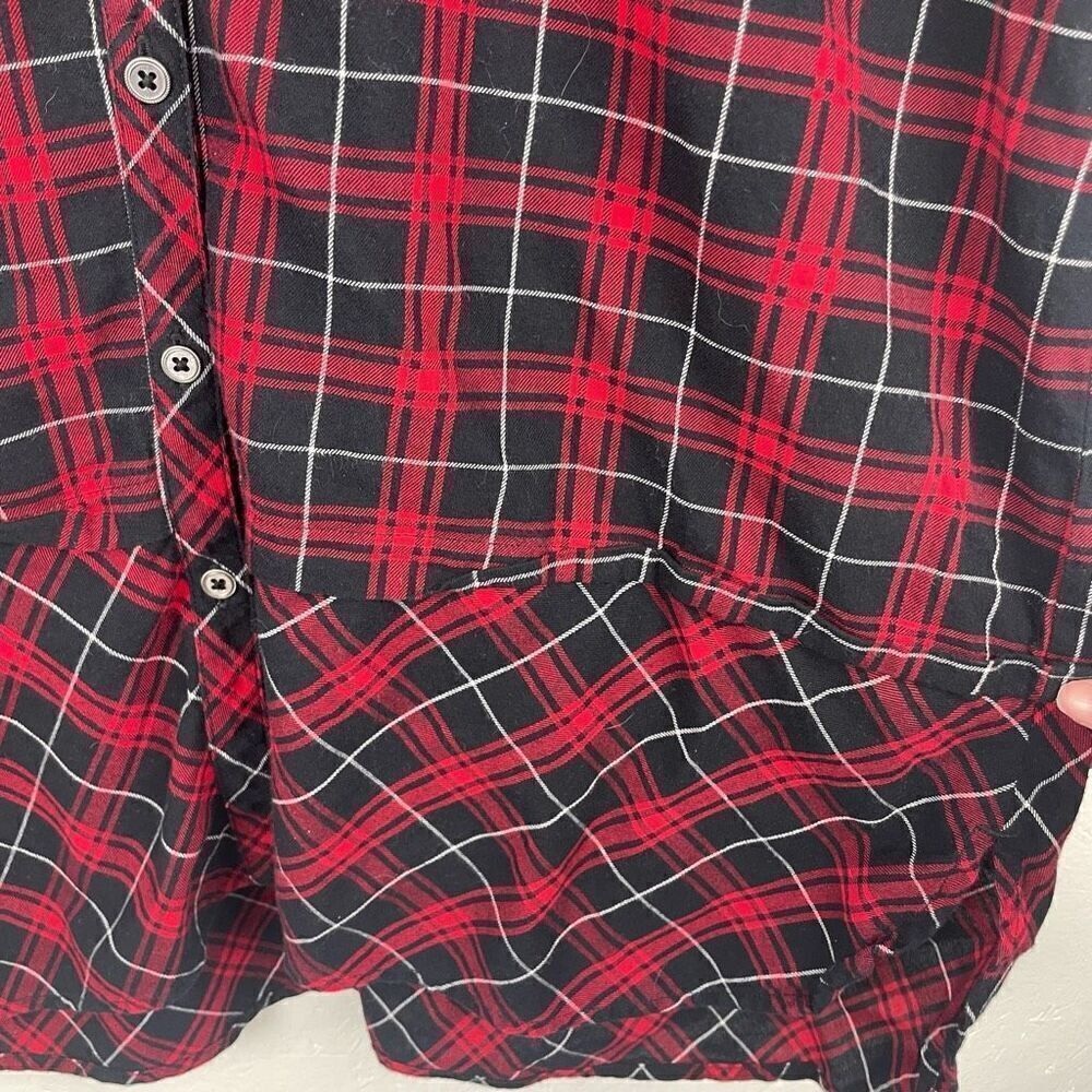 J. Jill Red Black Checkered Long Line Flannel‎ Button Up Shirt Size M - Picture 6 of 8